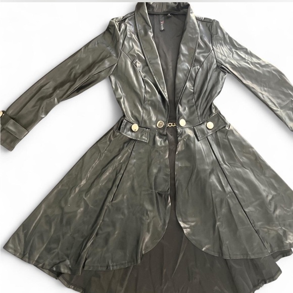 NWOT Trende Black Faux Leather Trench Coat Fit & Flare Gold Button dress
Size S - Picture 3 of 5